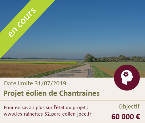 Lancement du financement participatif 100% local – Projet éolien des Rainettes – Commune de Chantraines (Haute Marne, 52) Lancement du financement participatif 100% local – Projet éolien des Rainettes – Commune de Chantraines (Haute Marne, 52)